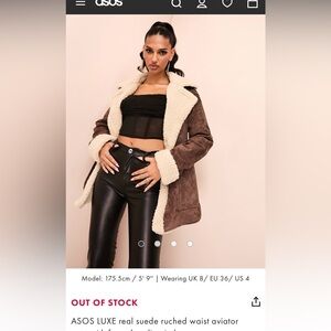 ASOS Luxe Brown Aviator Coat with Faux Shearling Lining